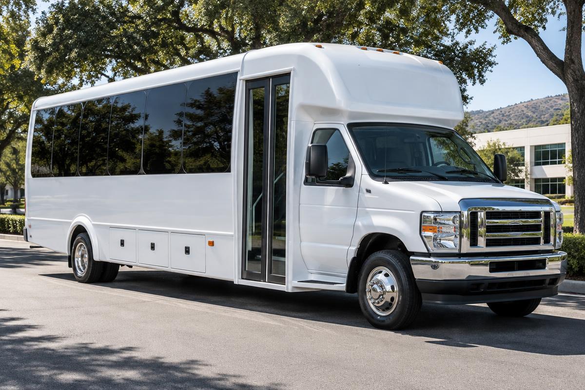 Grech GM28 shuttle bus, a 28-passenger charter bus serving Pleasanton and the Tri-Valley